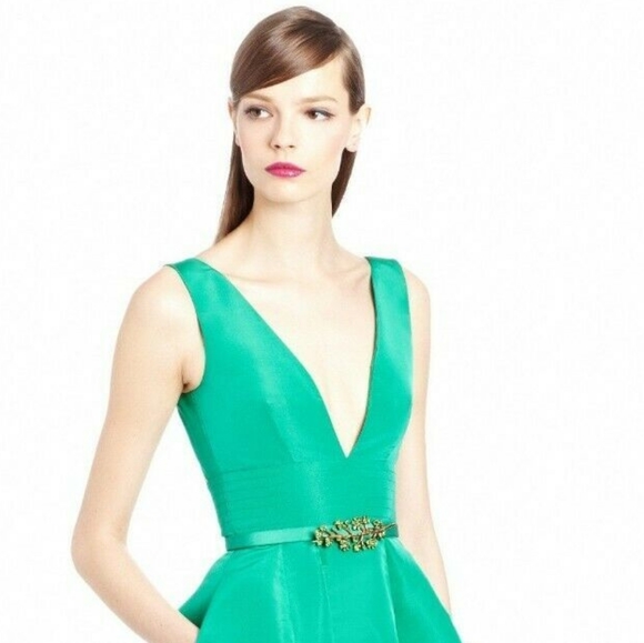#$3,900 NEW P15 OSCAR DE LA RENTA GREEN SILK OPEN BACK RUNWAY DRESS 2 - Picture 8 of 12